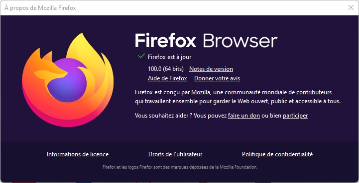 Firefox est en version 100